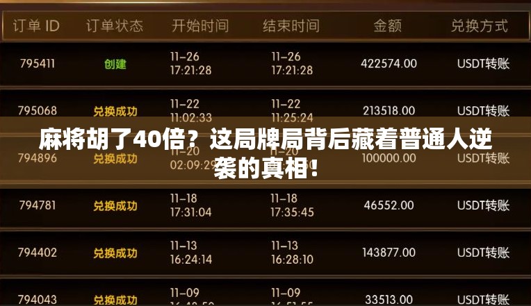 麻将胡了40倍?这局牌局背后藏着普通人逆袭的真相! 麻将胡了40倍?这局牌局背后藏着普通人逆袭的真相!