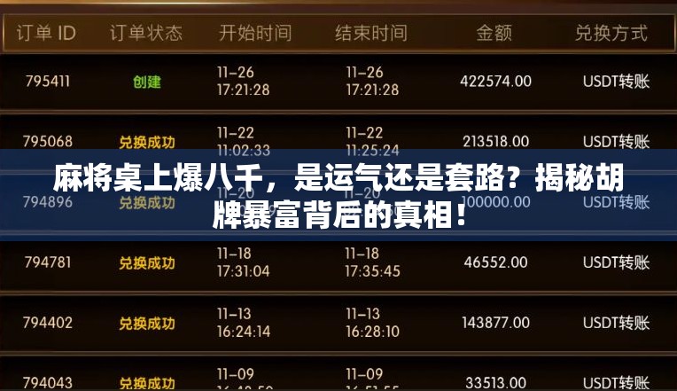麻将桌上爆八千,是运气还是套路?揭秘胡牌暴富背后的真相! 麻将桌上爆八千,是运气还是套路?揭秘胡牌暴富背后的真相!